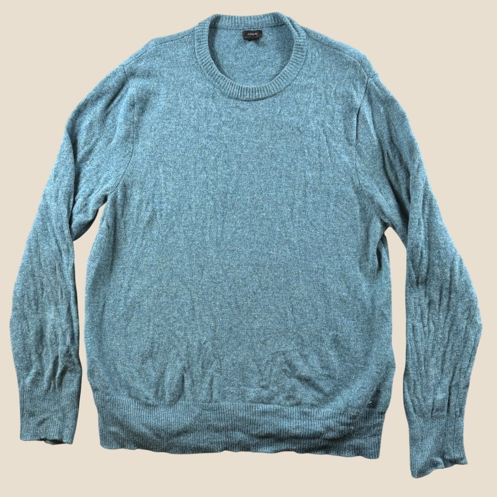 J.Crew Sweater Men XL Blue Teal Lambswool Crewneck G8959 Classic Warm Soft Cozy